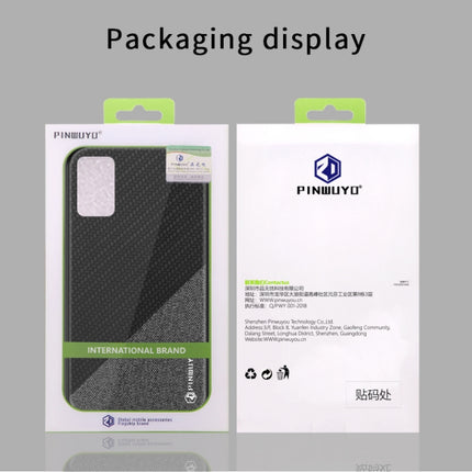 For Galaxy S20+ PINWUYO Rong Series Shockproof PC + TPU+ Chemical Fiber Cloth Protective Cover(Brown)-garmade.com