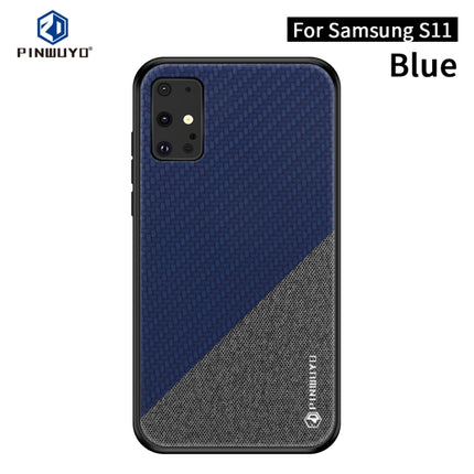 For Galaxy S20+ PINWUYO Rong Series Shockproof PC + TPU+ Chemical Fiber Cloth Protective Cover(Blue)-garmade.com