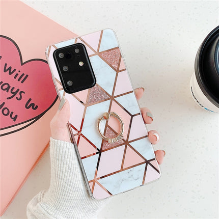 For Galaxy S20 Plus Plating Colorful Geometric Pattern Mosaic Marble TPU Mobile Phone Case Rhinestone Stand Ring(Pink PR1)-garmade.com