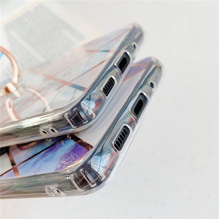For Galaxy S20 Plus Plating Colorful Geometric Pattern Mosaic Marble TPU Mobile Phone Case Rhinestone Stand Ring(White PR3)-garmade.com