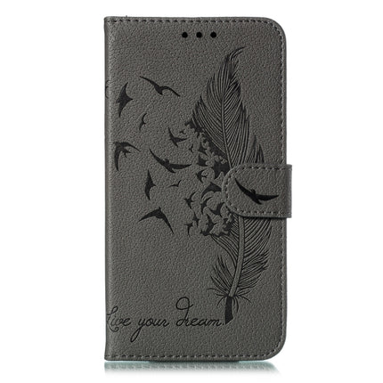 For Galaxy S20+ Litchi Texture Feather Embossing Horizontal Flip PU Leather Case with Holder & Card Slots & Wallet & Photo Frame & Lanyard(Grey)-garmade.com