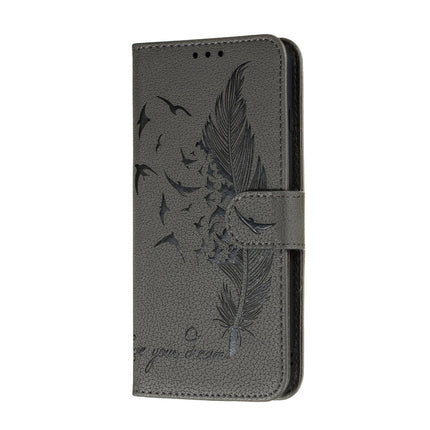 For Galaxy S20+ Litchi Texture Feather Embossing Horizontal Flip PU Leather Case with Holder & Card Slots & Wallet & Photo Frame & Lanyard(Grey)-garmade.com