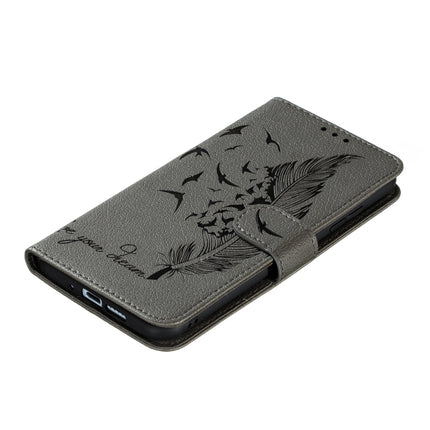 For Galaxy S20+ Litchi Texture Feather Embossing Horizontal Flip PU Leather Case with Holder & Card Slots & Wallet & Photo Frame & Lanyard(Grey)-garmade.com