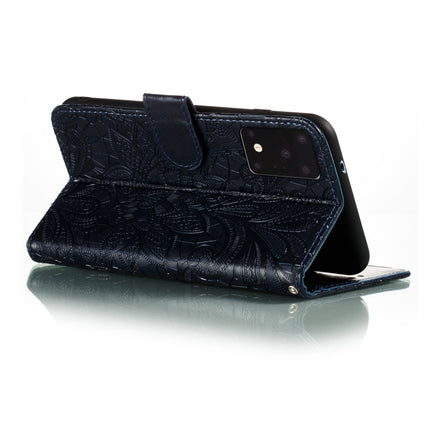 For Galaxy S20 Ultra Lace Flower Embossing Pattern Horizontal Flip PU Leather Case with Holder & Card Slots & Wallet & Photo Frame & Lanyard(Dark Blue)-garmade.com