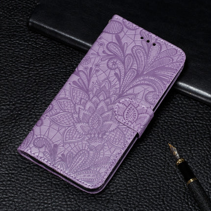 For Galaxy S20 Ultra Lace Flower Embossing Pattern Horizontal Flip PU Leather Case with Holder & Card Slots & Wallet & Photo Frame & Lanyard(Purple)-garmade.com
