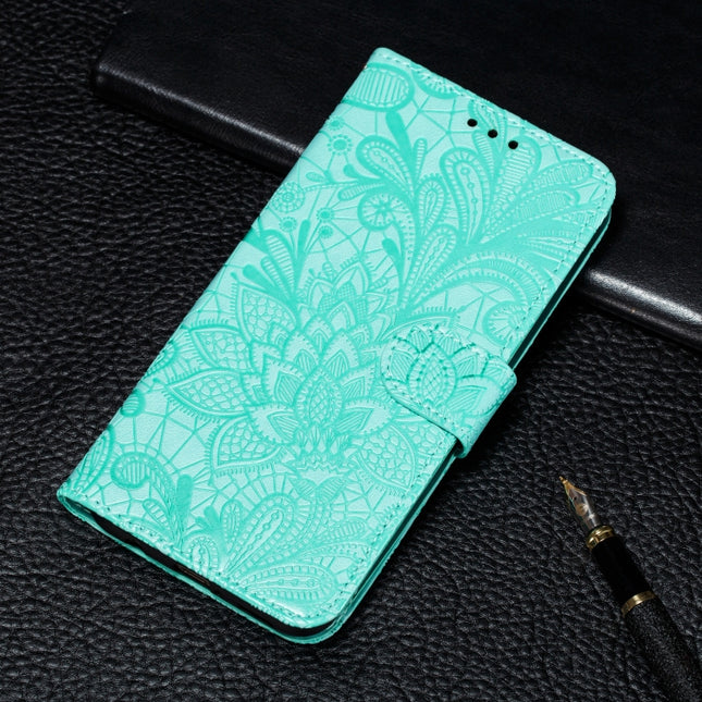 For Galaxy S20 Ultra Lace Flower Embossing Pattern Horizontal Flip PU Leather Case with Holder & Card Slots & Wallet & Photo Frame & Lanyard(Green)-garmade.com
