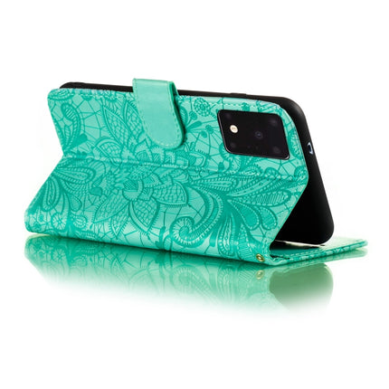 For Galaxy S20 Ultra Lace Flower Embossing Pattern Horizontal Flip PU Leather Case with Holder & Card Slots & Wallet & Photo Frame & Lanyard(Green)-garmade.com