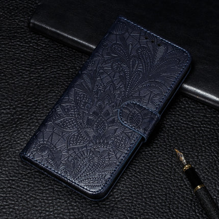 For Galaxy S20+ Lace Flower Embossing Pattern Horizontal Flip PU Leather Case with Holder & Card Slots & Wallet & Photo Frame & Lanyard(Dark Blue)-garmade.com