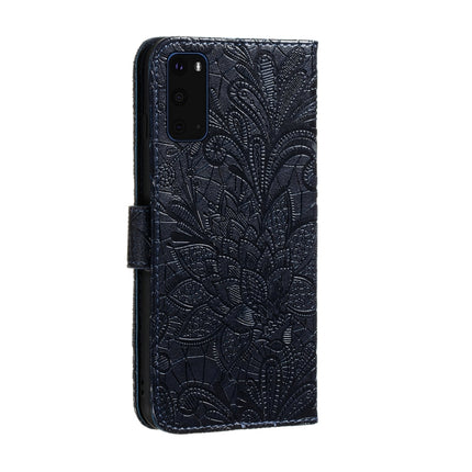 For Galaxy S20+ Lace Flower Embossing Pattern Horizontal Flip PU Leather Case with Holder & Card Slots & Wallet & Photo Frame & Lanyard(Dark Blue)-garmade.com