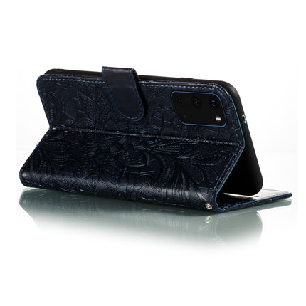 For Galaxy S20+ Lace Flower Embossing Pattern Horizontal Flip PU Leather Case with Holder & Card Slots & Wallet & Photo Frame & Lanyard(Dark Blue)-garmade.com