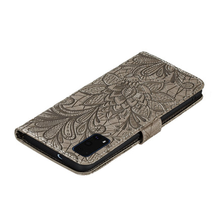 For Galaxy S20+ Lace Flower Embossing Pattern Horizontal Flip PU Leather Case with Holder & Card Slots & Wallet & Photo Frame & Lanyard(Grey)-garmade.com