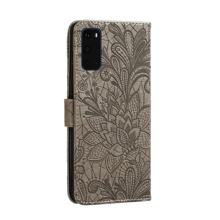 For Galaxy S20 Lace Flower Embossing Pattern Horizontal Flip PU Leather Case with Holder & Card Slots & Wallet & Photo Frame & Lanyard(Grey)-garmade.com