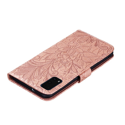 For Galaxy S20 Lace Flower Embossing Pattern Horizontal Flip PU Leather Case with Holder & Card Slots & Wallet & Photo Frame & Lanyard(Rose Gold)-garmade.com