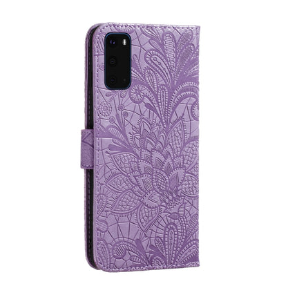 For Galaxy S20 Lace Flower Embossing Pattern Horizontal Flip PU Leather Case with Holder & Card Slots & Wallet & Photo Frame & Lanyard(Purple)-garmade.com
