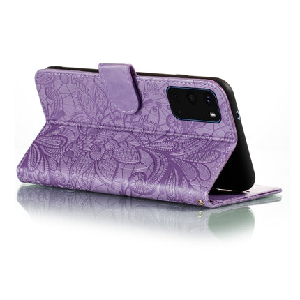 For Galaxy S20 Lace Flower Embossing Pattern Horizontal Flip PU Leather Case with Holder & Card Slots & Wallet & Photo Frame & Lanyard(Purple)-garmade.com