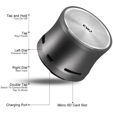 EWA A109M Portable Bluetooth Speaker Wireless Heavy Bass Bomm Box Subwoofer Phone Call Surround Sound Bluetooth Shower Speaker(Black)-garmade.com