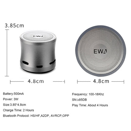 EWA A109M Portable Bluetooth Speaker Wireless Heavy Bass Bomm Box Subwoofer Phone Call Surround Sound Bluetooth Shower Speaker(Silver)-garmade.com