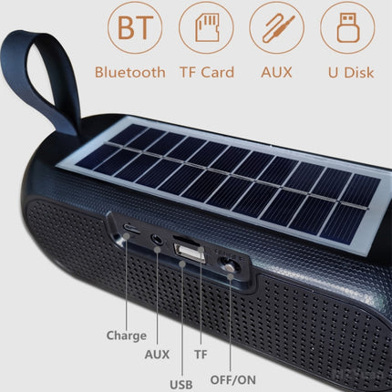 T&G TG182 Portable Column Wireless Stereo Music Box Solar Power waterproof USB AUX FM radio super bass(Black)-garmade.com