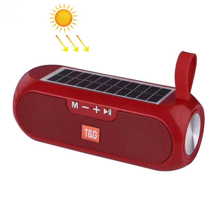 T&G TG182 Portable Column Wireless Stereo Music Box Solar Power waterproof USB AUX FM radio super bass(Red)-garmade.com