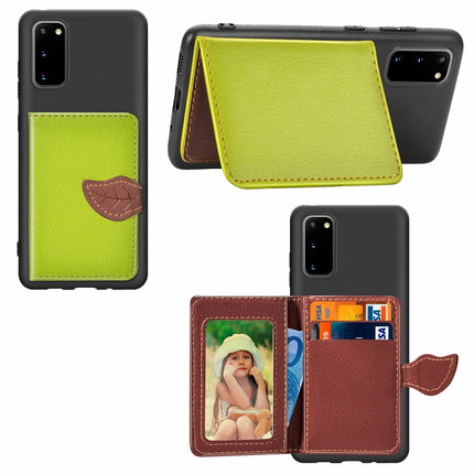 For Galaxy S20 Leaf Buckle Litchi Texture Card Holder PU + TPU Case with Card Slot & Wallet & Holder & Photo Frame(Green)-garmade.com