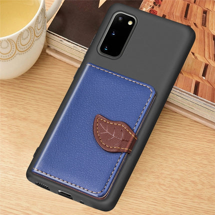 For Galaxy S20 Leaf Buckle Litchi Texture Card Holder PU + TPU Case with Card Slot & Wallet & Holder & Photo Frame(Blue)-garmade.com