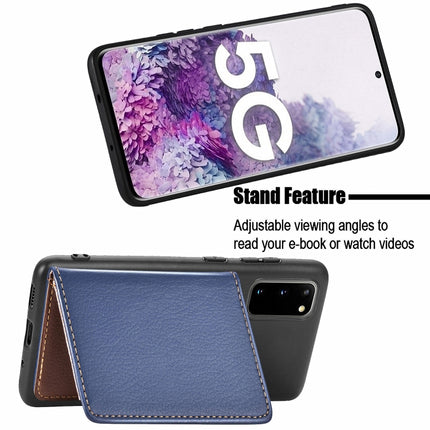 For Galaxy S20 Leaf Buckle Litchi Texture Card Holder PU + TPU Case with Card Slot & Wallet & Holder & Photo Frame(Blue)-garmade.com