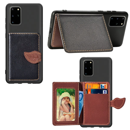 For Galaxy S20 Plus Leaf Buckle Litchi Texture Card Holder PU + TPU Case with Card Slot & Wallet & Holder & Photo Frame(Black)-garmade.com