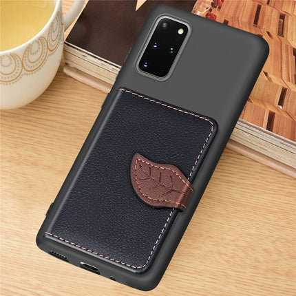 For Galaxy S20 Plus Leaf Buckle Litchi Texture Card Holder PU + TPU Case with Card Slot & Wallet & Holder & Photo Frame(Black)-garmade.com