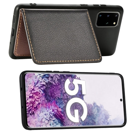 For Galaxy S20 Plus Leaf Buckle Litchi Texture Card Holder PU + TPU Case with Card Slot & Wallet & Holder & Photo Frame(Black)-garmade.com