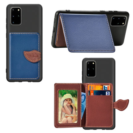 For Galaxy S20 Plus Leaf Buckle Litchi Texture Card Holder PU + TPU Case with Card Slot & Wallet & Holder & Photo Frame(Blue)-garmade.com