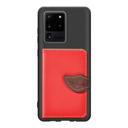 For Galaxy S20 Ultra Leaf Buckle Litchi Texture Card Holder PU + TPU Case with Card Slot & Wallet & Holder & Photo Frame(Red)-garmade.com