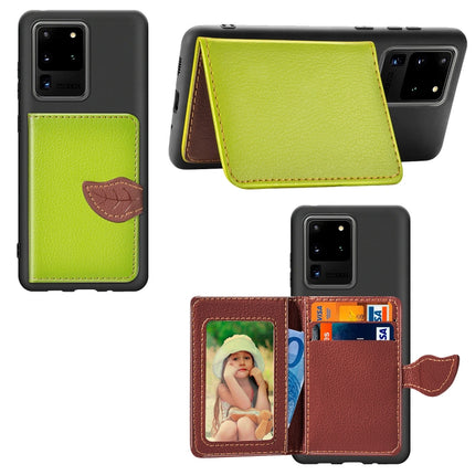 For Galaxy S20 Ultra Leaf Buckle Litchi Texture Card Holder PU + TPU Case with Card Slot & Wallet & Holder & Photo Frame(Green)-garmade.com