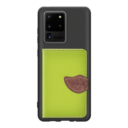 For Galaxy S20 Ultra Leaf Buckle Litchi Texture Card Holder PU + TPU Case with Card Slot & Wallet & Holder & Photo Frame(Green)-garmade.com