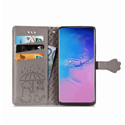 For Galaxy S20 Ultra Cute Cat and Dog Embossed Horizontal Flip PU Leather Case with Holder / Card Slot / Wallet / Lanyard(Gray)-garmade.com