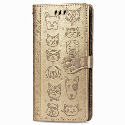 For Galaxy S20 Ultra Cute Cat and Dog Embossed Horizontal Flip PU Leather Case with Holder / Card Slot / Wallet / Lanyard(Gold)-garmade.com