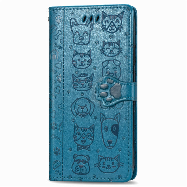 For Galaxy S20 Ultra Cute Cat and Dog Embossed Horizontal Flip PU Leather Case with Holder / Card Slot / Wallet / Lanyard(Blue)-garmade.com