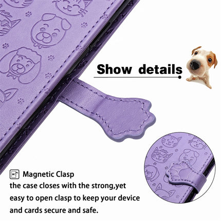 For Galaxy S20 Ultra Cute Cat and Dog Embossed Horizontal Flip PU Leather Case with Holder / Card Slot / Wallet / Lanyard(Purple)-garmade.com