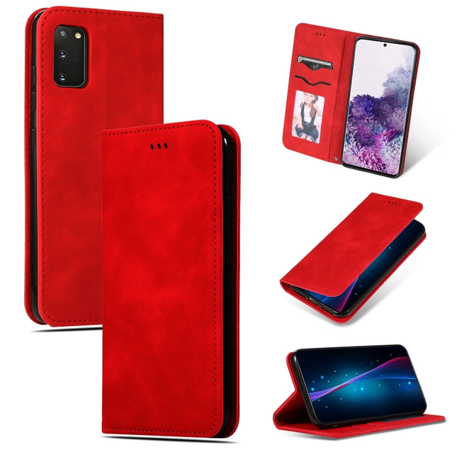 For Galaxy S20 Retro Skin Feel Business Magnetic Horizontal Flip Leather Case(Red)-garmade.com