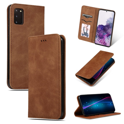 For Galaxy S20 Retro Skin Feel Business Magnetic Horizontal Flip Leather Case(Brown)-garmade.com