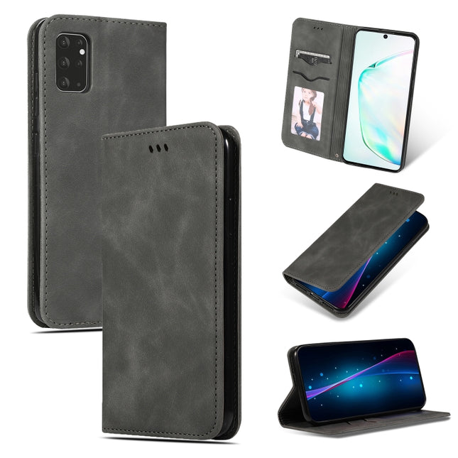 For Galaxy S20 Plus Retro Skin Feel Business Magnetic Horizontal Flip Leather Case(Dark Grey)-garmade.com