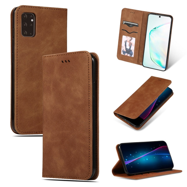 For Galaxy S20 Plus Retro Skin Feel Business Magnetic Horizontal Flip Leather Case(Brown)-garmade.com