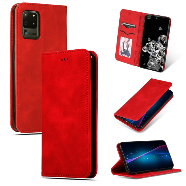 For Galaxy S20 Ultra Retro Skin Feel Business Magnetic Horizontal Flip Leather Case(Red)-garmade.com