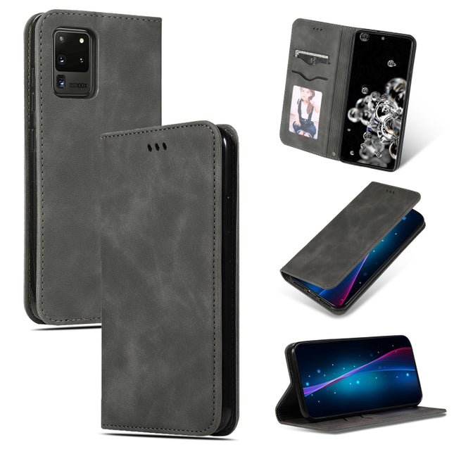 For Galaxy S20 Ultra Retro Skin Feel Business Magnetic Horizontal Flip Leather Case(Dark Grey)-garmade.com