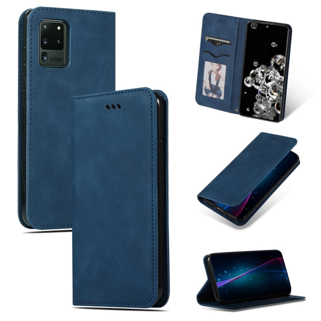 For Galaxy S20 Ultra Retro Skin Feel Business Magnetic Horizontal Flip Leather Case(Navy Blue)-garmade.com