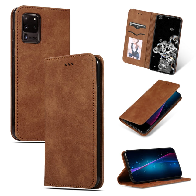 For Galaxy S20 Ultra Retro Skin Feel Business Magnetic Horizontal Flip Leather Case(Brown)-garmade.com