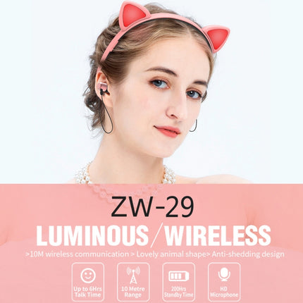 ZW29 Cat Ear Stereo Sound HIFI Fashion Outdoor Portable Sports Wireless Bluetooth Headset with Mic & LED Light Glowing(Pink)-garmade.com