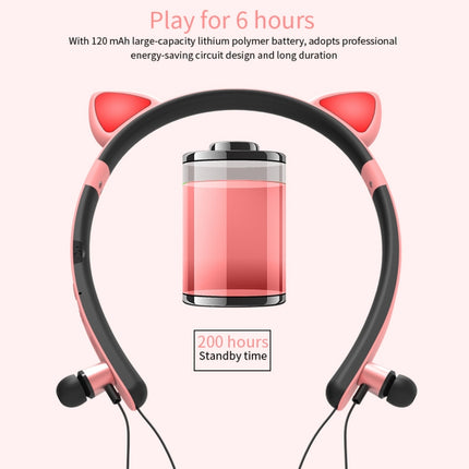 ZW29 Cat Ear Stereo Sound HIFI Fashion Outdoor Portable Sports Wireless Bluetooth Headset with Mic & LED Light Glowing(Pink)-garmade.com