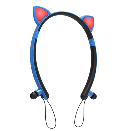 ZW29 Cat Ear Stereo Sound HIFI Fashion Outdoor Portable Sports Wireless Bluetooth Headset with Mic & LED Light Glowing(Blue)-garmade.com