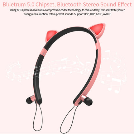 ZW29 Cat Ear Stereo Sound HIFI Fashion Outdoor Portable Sports Wireless Bluetooth Headset with Mic & LED Light Glowing(Blue)-garmade.com