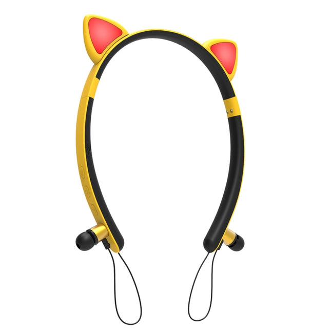 ZW29 Cat Ear Stereo Sound HIFI Fashion Outdoor Portable Sports Wireless Bluetooth Headset with Mic & LED Light Glowing(Yellow)-garmade.com